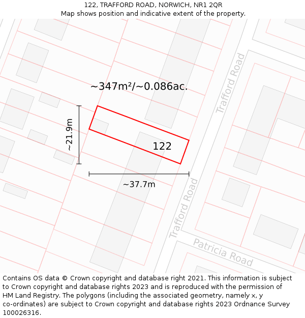 122, TRAFFORD ROAD, NORWICH, NR1 2QR: Plot and title map