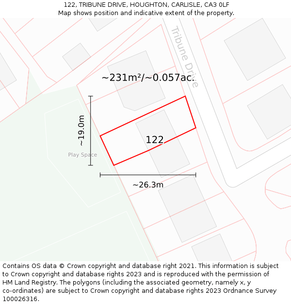 122, TRIBUNE DRIVE, HOUGHTON, CARLISLE, CA3 0LF: Plot and title map
