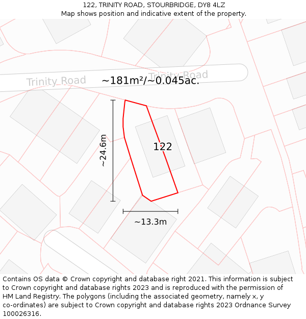 122, TRINITY ROAD, STOURBRIDGE, DY8 4LZ: Plot and title map