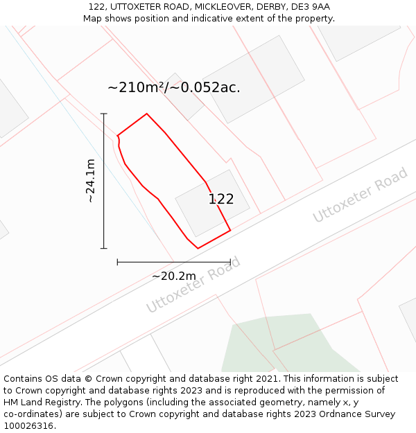 122, UTTOXETER ROAD, MICKLEOVER, DERBY, DE3 9AA: Plot and title map