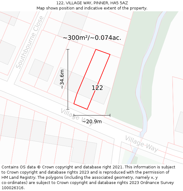 122, VILLAGE WAY, PINNER, HA5 5AZ: Plot and title map