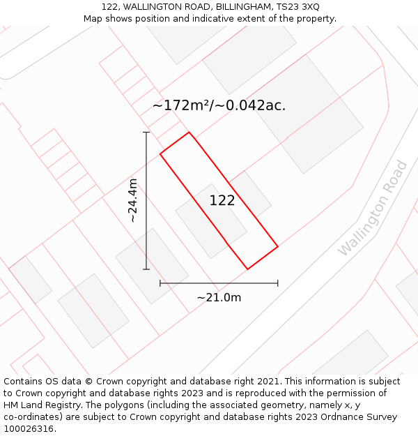 122, WALLINGTON ROAD, BILLINGHAM, TS23 3XQ: Plot and title map