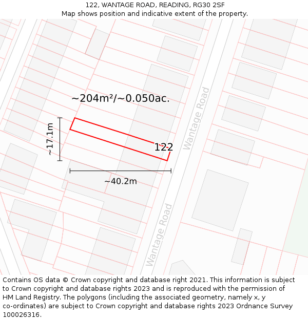 122, WANTAGE ROAD, READING, RG30 2SF: Plot and title map
