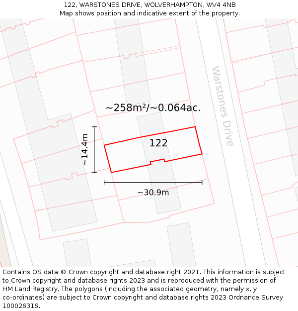 122, WARSTONES DRIVE, WOLVERHAMPTON, WV4 4NB: Plot and title map