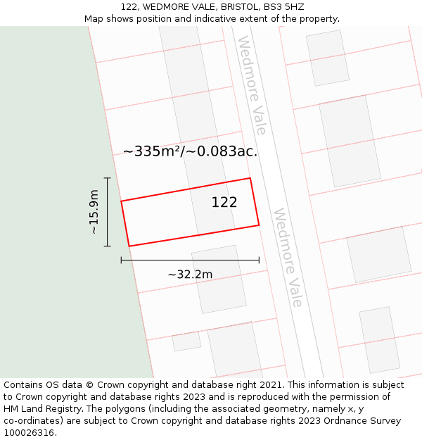 122, WEDMORE VALE, BRISTOL, BS3 5HZ: Plot and title map