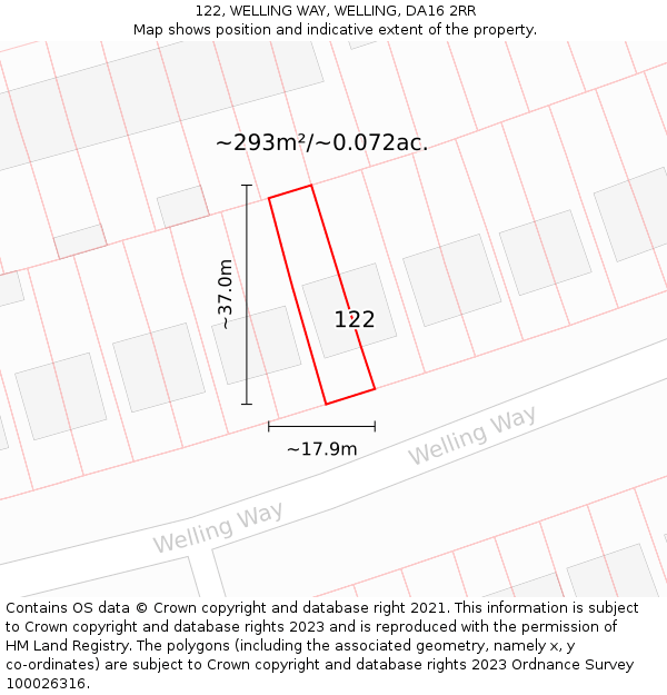 122, WELLING WAY, WELLING, DA16 2RR: Plot and title map