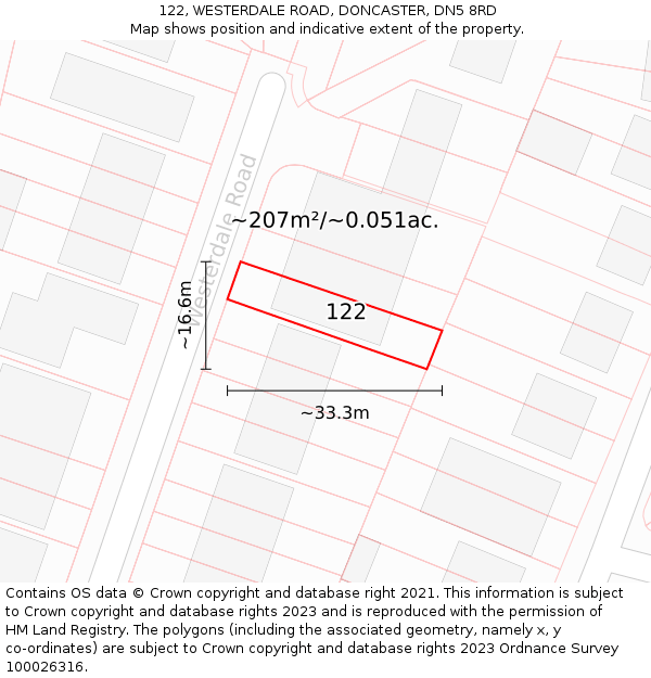 122, WESTERDALE ROAD, DONCASTER, DN5 8RD: Plot and title map