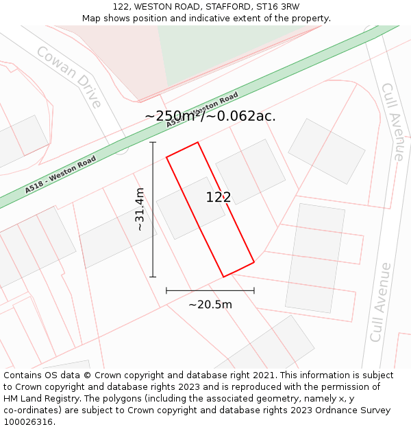 122, WESTON ROAD, STAFFORD, ST16 3RW: Plot and title map