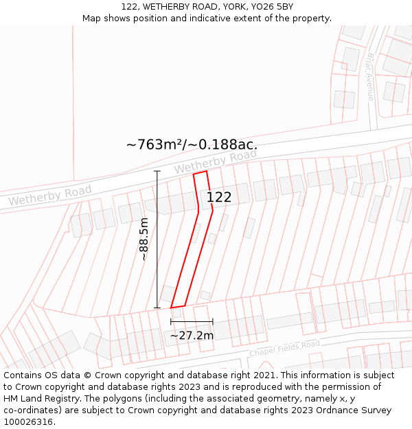 122, WETHERBY ROAD, YORK, YO26 5BY: Plot and title map
