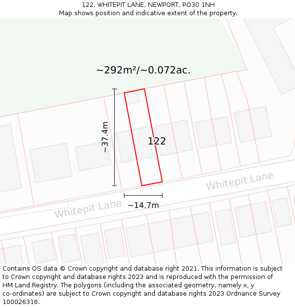 122, WHITEPIT LANE, NEWPORT, PO30 1NH: Plot and title map