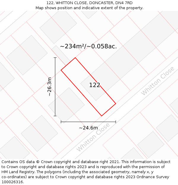 122, WHITTON CLOSE, DONCASTER, DN4 7RD: Plot and title map