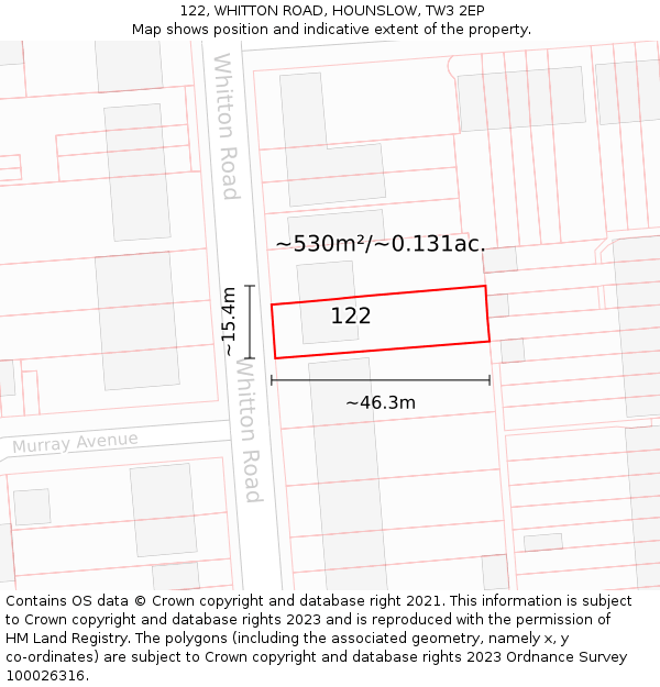 122, WHITTON ROAD, HOUNSLOW, TW3 2EP: Plot and title map