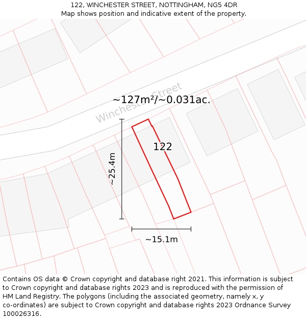 122, WINCHESTER STREET, NOTTINGHAM, NG5 4DR: Plot and title map