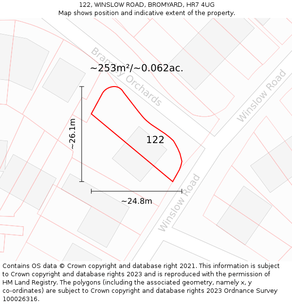 122, WINSLOW ROAD, BROMYARD, HR7 4UG: Plot and title map