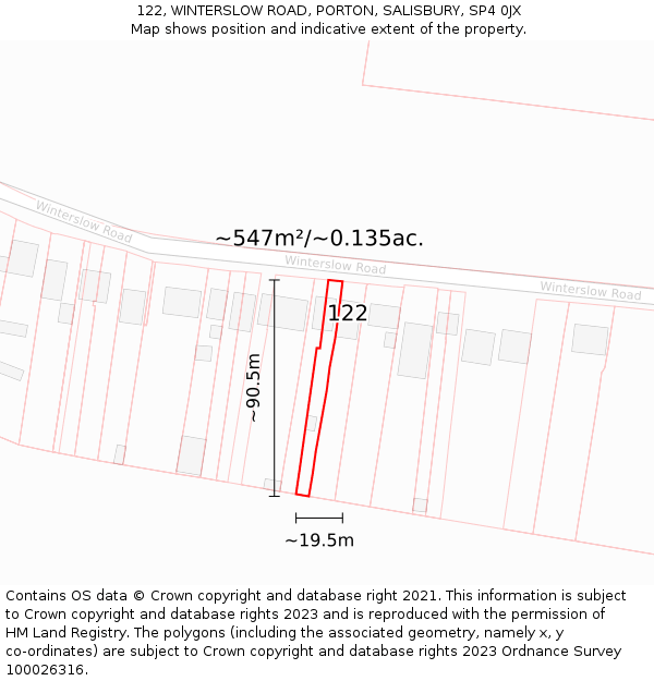 122, WINTERSLOW ROAD, PORTON, SALISBURY, SP4 0JX: Plot and title map