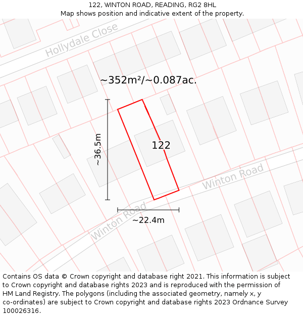 122, WINTON ROAD, READING, RG2 8HL: Plot and title map