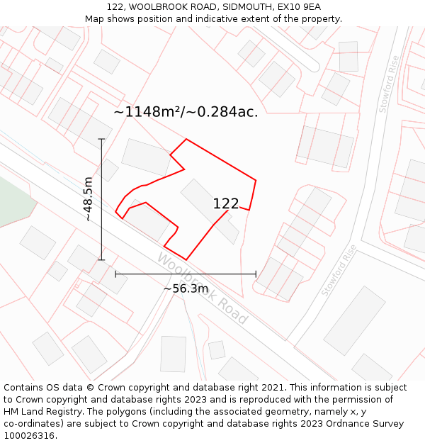 122, WOOLBROOK ROAD, SIDMOUTH, EX10 9EA: Plot and title map