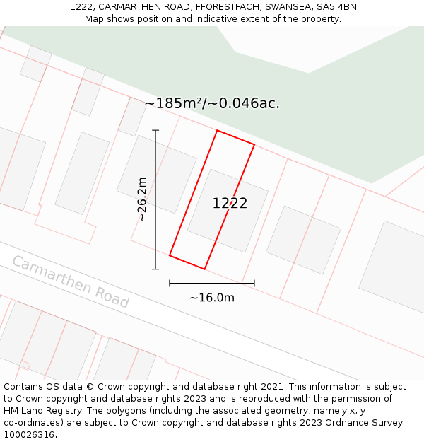 1222, CARMARTHEN ROAD, FFORESTFACH, SWANSEA, SA5 4BN: Plot and title map