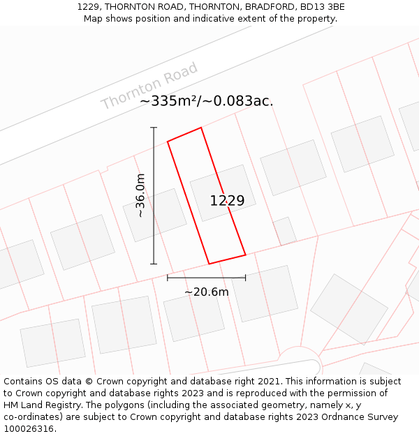 1229, THORNTON ROAD, THORNTON, BRADFORD, BD13 3BE: Plot and title map