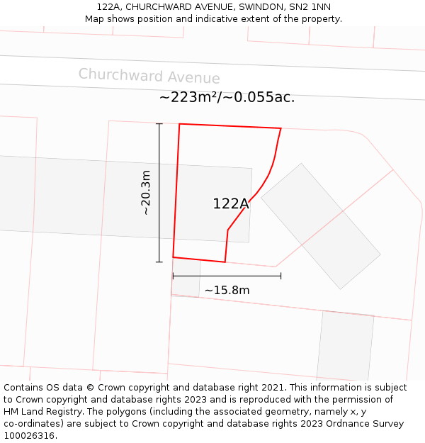 122A, CHURCHWARD AVENUE, SWINDON, SN2 1NN: Plot and title map