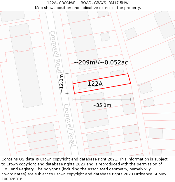 122A, CROMWELL ROAD, GRAYS, RM17 5HW: Plot and title map