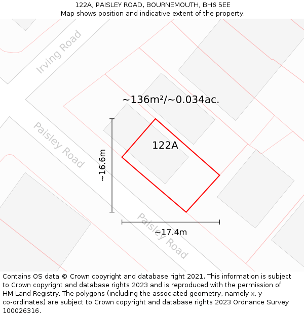 122A, PAISLEY ROAD, BOURNEMOUTH, BH6 5EE: Plot and title map