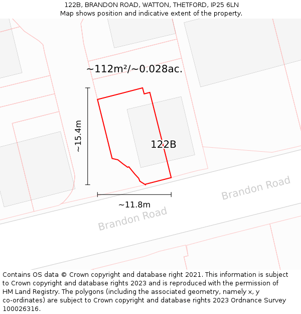 122B, BRANDON ROAD, WATTON, THETFORD, IP25 6LN: Plot and title map