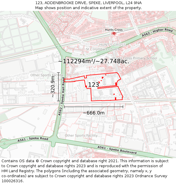 123, ADDENBROOKE DRIVE, SPEKE, LIVERPOOL, L24 9NA: Plot and title map