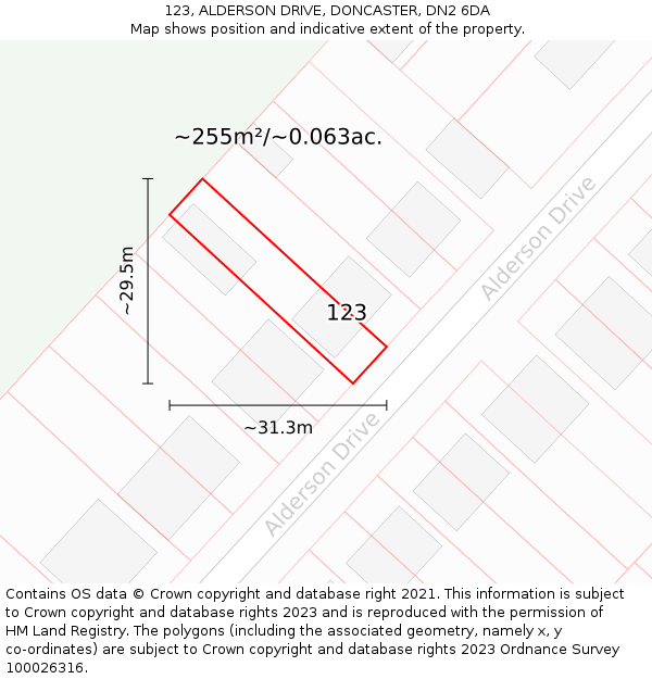 123, ALDERSON DRIVE, DONCASTER, DN2 6DA: Plot and title map