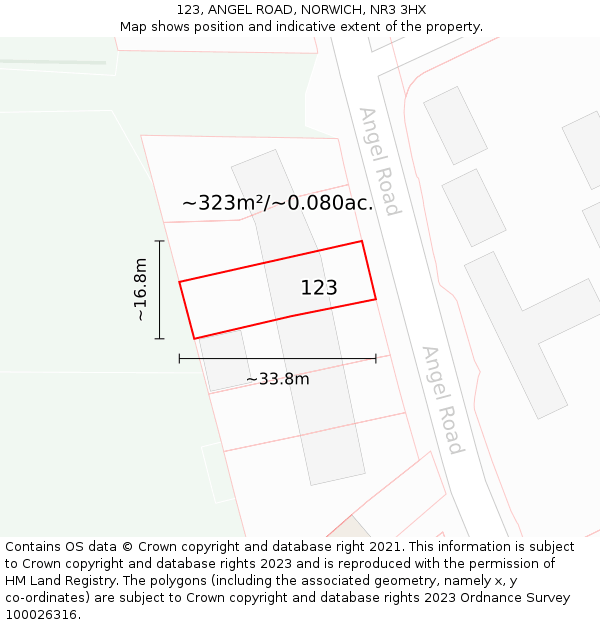 123, ANGEL ROAD, NORWICH, NR3 3HX: Plot and title map
