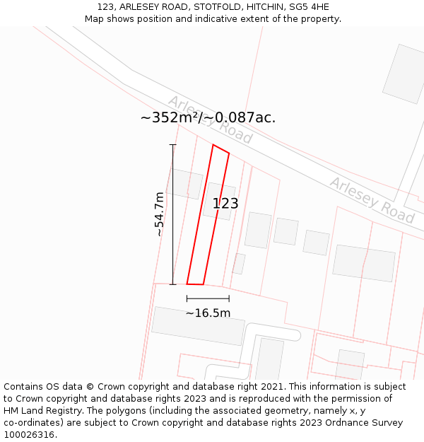 123, ARLESEY ROAD, STOTFOLD, HITCHIN, SG5 4HE: Plot and title map