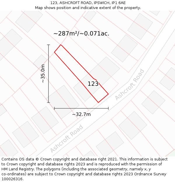 123, ASHCROFT ROAD, IPSWICH, IP1 6AE: Plot and title map