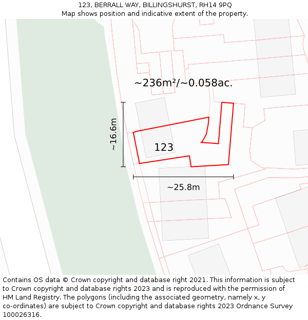 123, BERRALL WAY, BILLINGSHURST, RH14 9PQ: Plot and title map