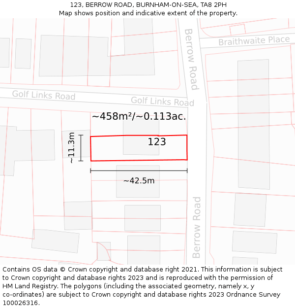 123, BERROW ROAD, BURNHAM-ON-SEA, TA8 2PH: Plot and title map