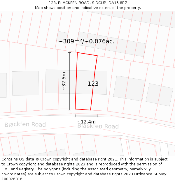 123, BLACKFEN ROAD, SIDCUP, DA15 8PZ: Plot and title map