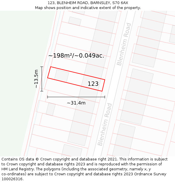 123, BLENHEIM ROAD, BARNSLEY, S70 6AX: Plot and title map