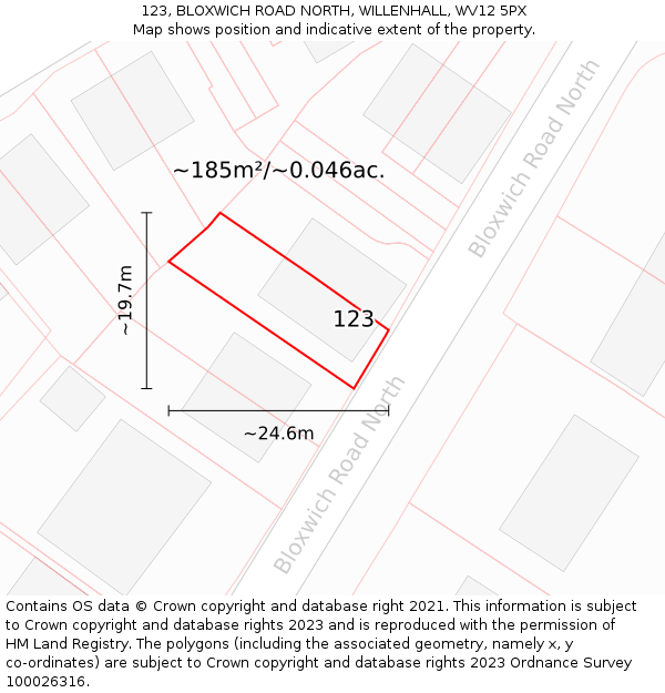 123, BLOXWICH ROAD NORTH, WILLENHALL, WV12 5PX: Plot and title map
