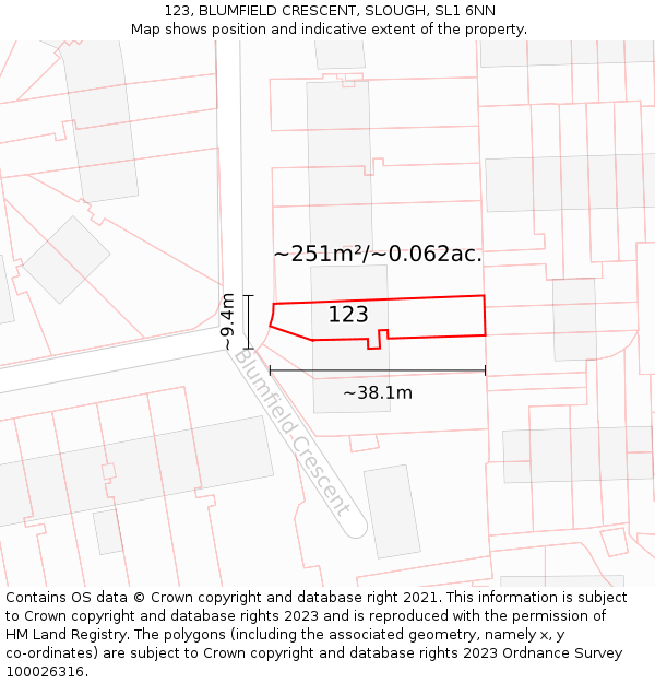 123, BLUMFIELD CRESCENT, SLOUGH, SL1 6NN: Plot and title map