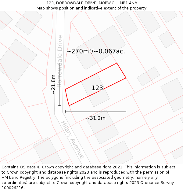 123, BORROWDALE DRIVE, NORWICH, NR1 4NA: Plot and title map