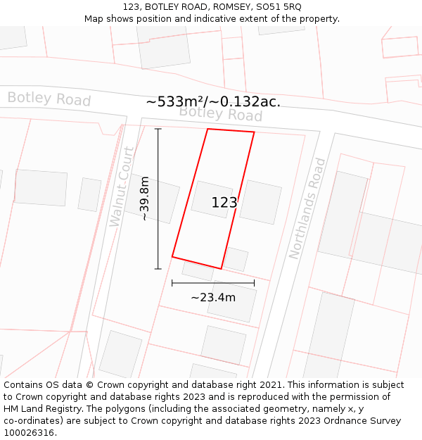 123, BOTLEY ROAD, ROMSEY, SO51 5RQ: Plot and title map