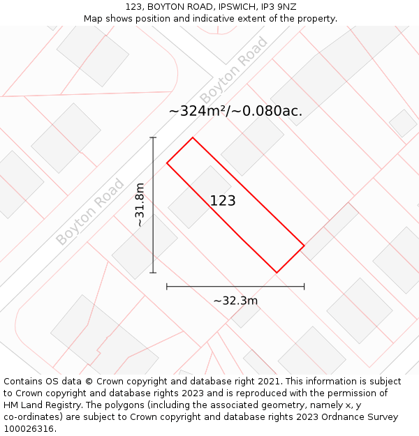123, BOYTON ROAD, IPSWICH, IP3 9NZ: Plot and title map