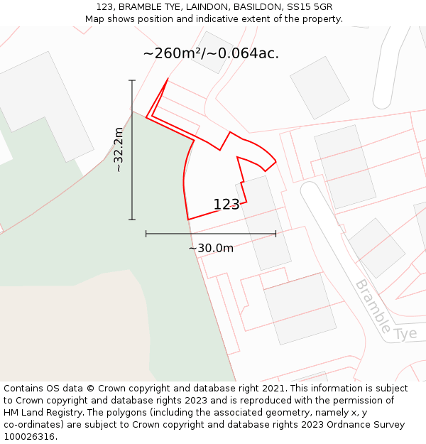 123, BRAMBLE TYE, LAINDON, BASILDON, SS15 5GR: Plot and title map