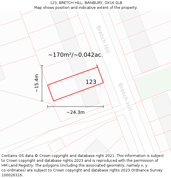 123, BRETCH HILL, BANBURY, OX16 0LB: Plot and title map