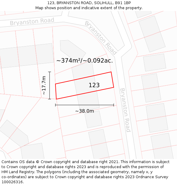123, BRYANSTON ROAD, SOLIHULL, B91 1BP: Plot and title map
