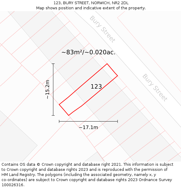 123, BURY STREET, NORWICH, NR2 2DL: Plot and title map