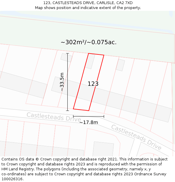 123, CASTLESTEADS DRIVE, CARLISLE, CA2 7XD: Plot and title map