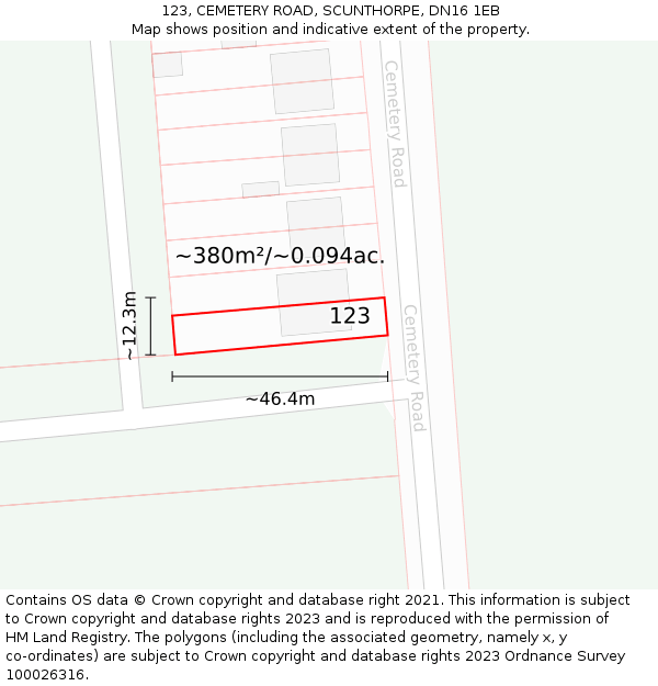123, CEMETERY ROAD, SCUNTHORPE, DN16 1EB: Plot and title map