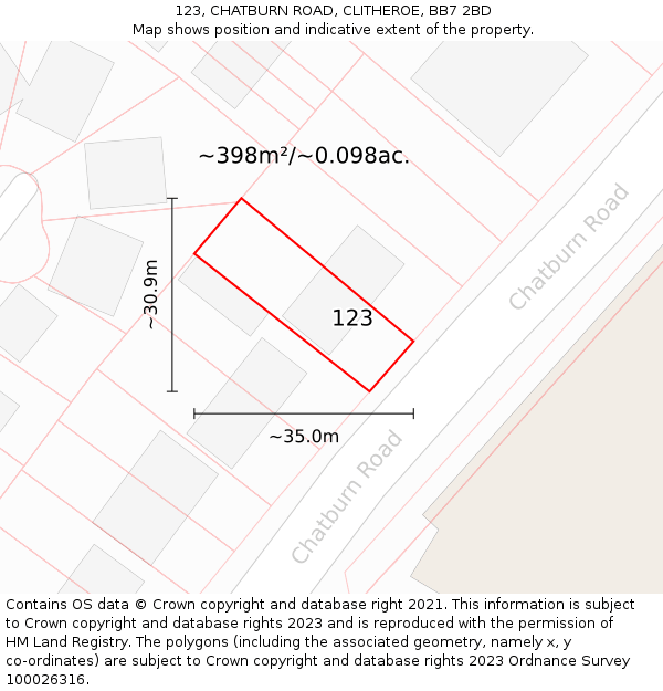 123, CHATBURN ROAD, CLITHEROE, BB7 2BD: Plot and title map