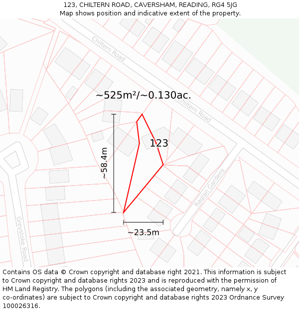 123, CHILTERN ROAD, CAVERSHAM, READING, RG4 5JG: Plot and title map