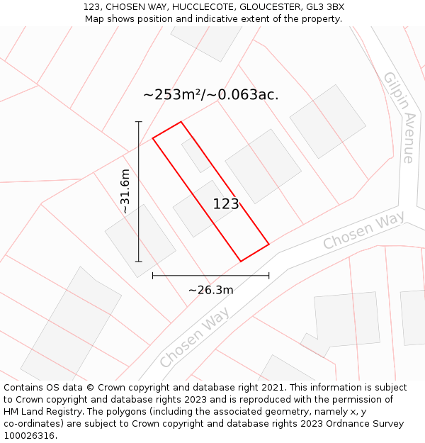 123, CHOSEN WAY, HUCCLECOTE, GLOUCESTER, GL3 3BX: Plot and title map